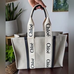 Chloé Large Woody Tote Bag In Linen $1,650